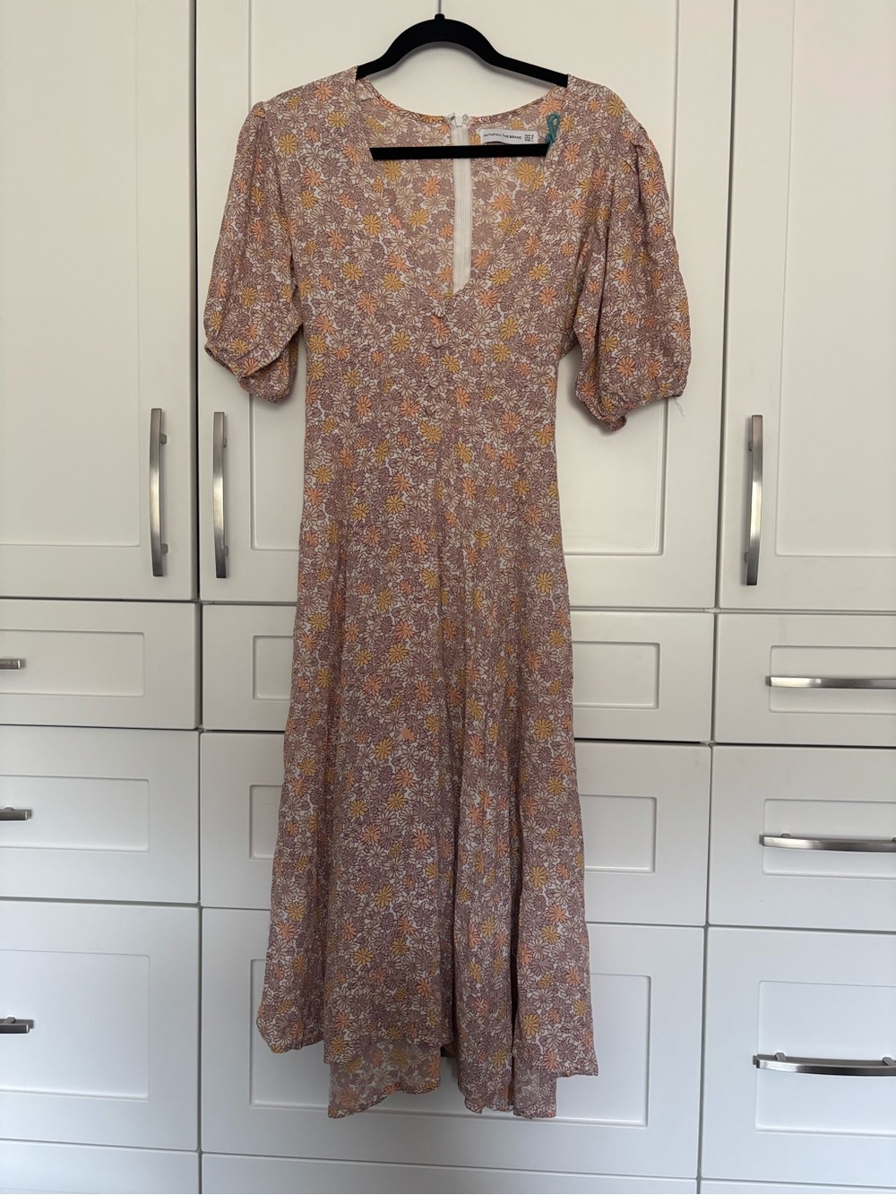 Faithfull the Brand Mauve Floral Puff-Sleeve Midi Dress